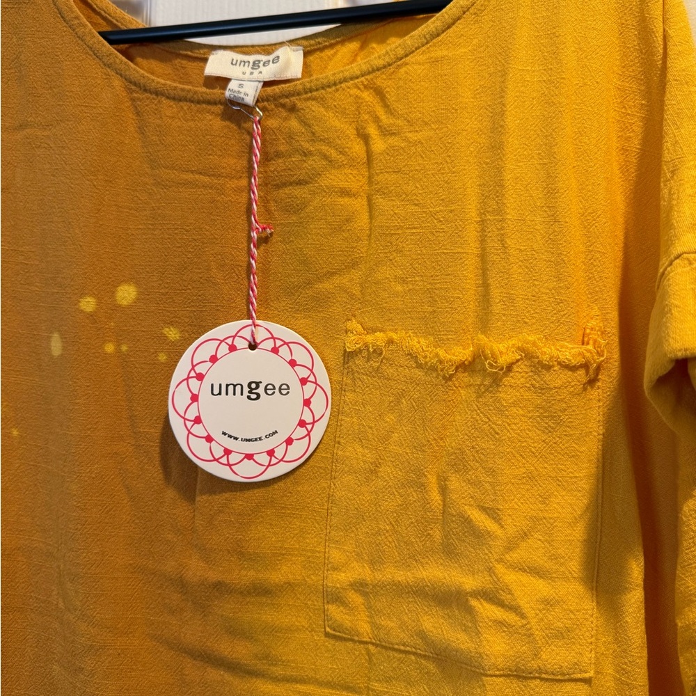 NWT Umgee Ombre Yellow/Orange Frayed Bottom T Shirt Women’s Size S - Picture 2 of 4